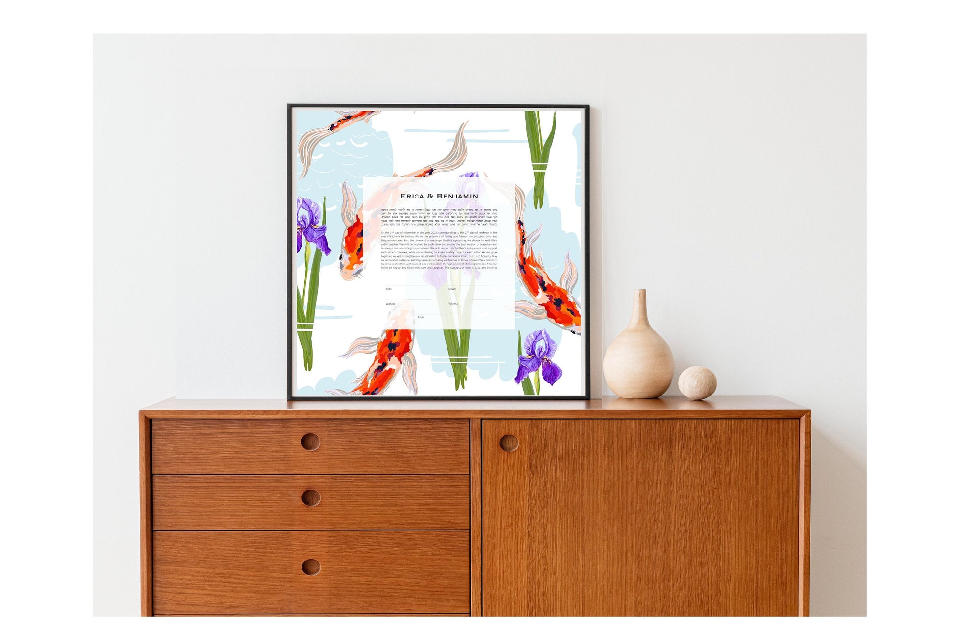 Koi Modern Ketubah | Custom Ketubah Watercolor Print | Reform, Secular, Interfaith, LGBTQ+