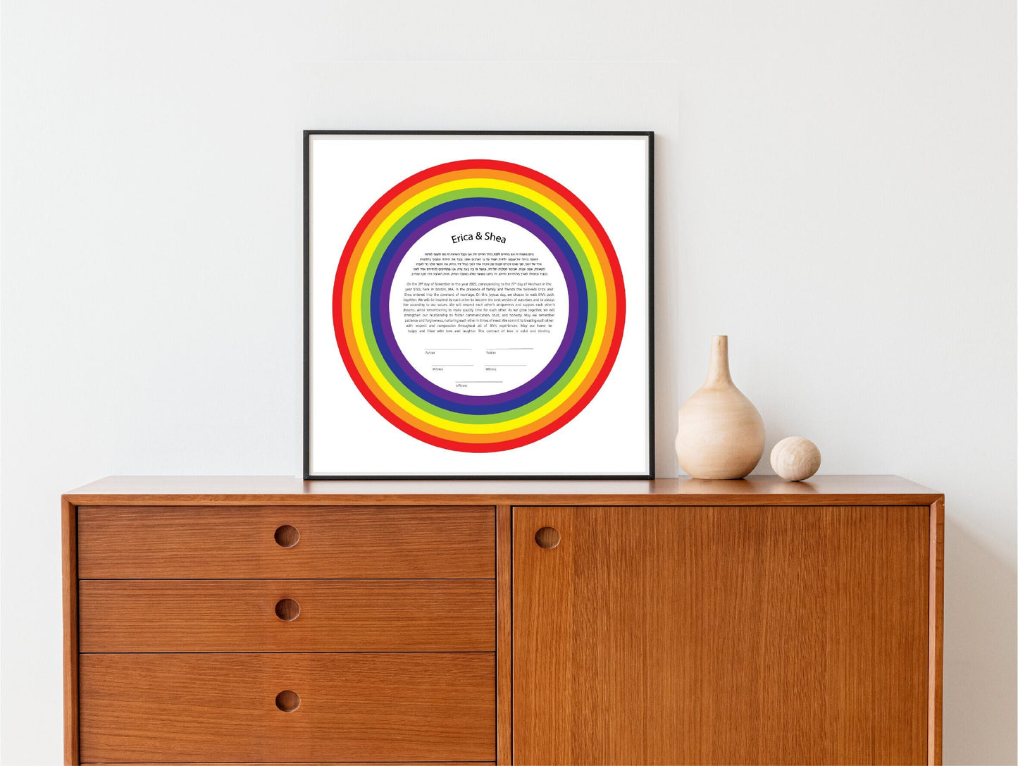 Modern Ketubah: Rainbow Pride Artwork Custom Print Wedding Certificate  | Reform, Secular, Interfaith, LGBTQ+