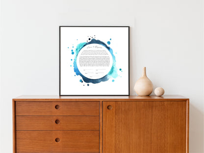 Blue Black Watercolor Modern Ketubah | Custom Ketubah Acrylic Pouring Art Print | Reform, Secular, Interfaith, LGBTQ+
