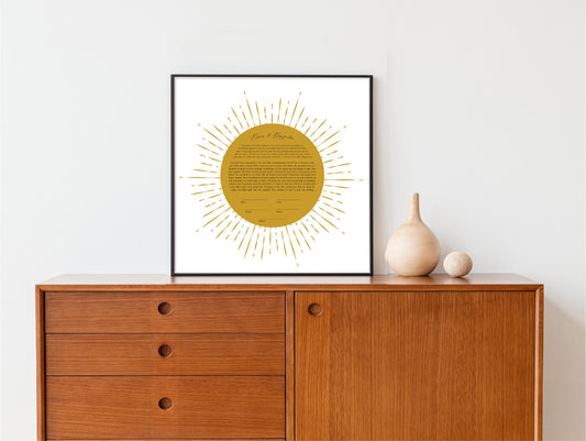 Modern Ketubah | Gold Sun Rays Custom Ketubah Wedding Certificate Print | Reform, Secular, Interfaith, LGBTQ+