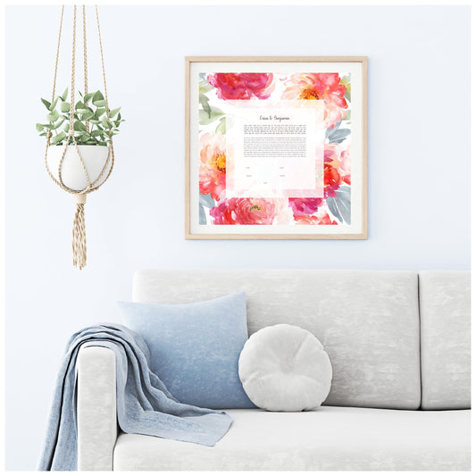 Modern Ketubah | Watercolor Floral Custom Ketubah Wedding Certificate Print | Reform, Secular, Interfaith, LGBTQ+