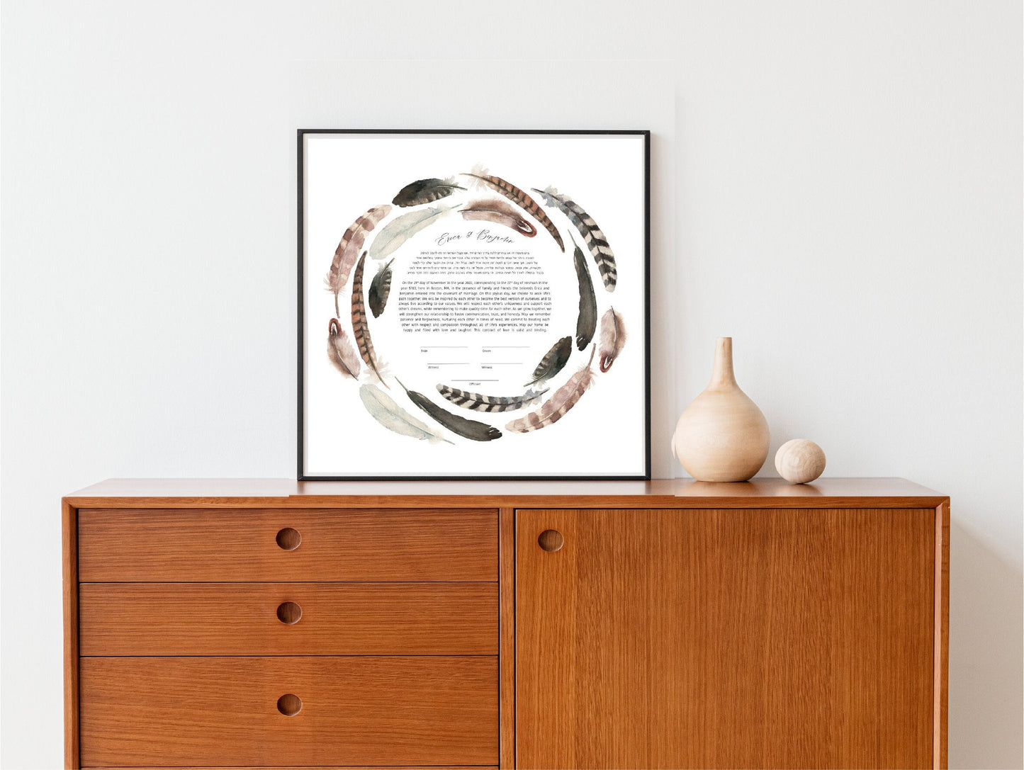 Feather Watercolor Modern Ketubah | Custom Wedding Certificate Print | Reform, Secular, Interfaith, LGBTQ+