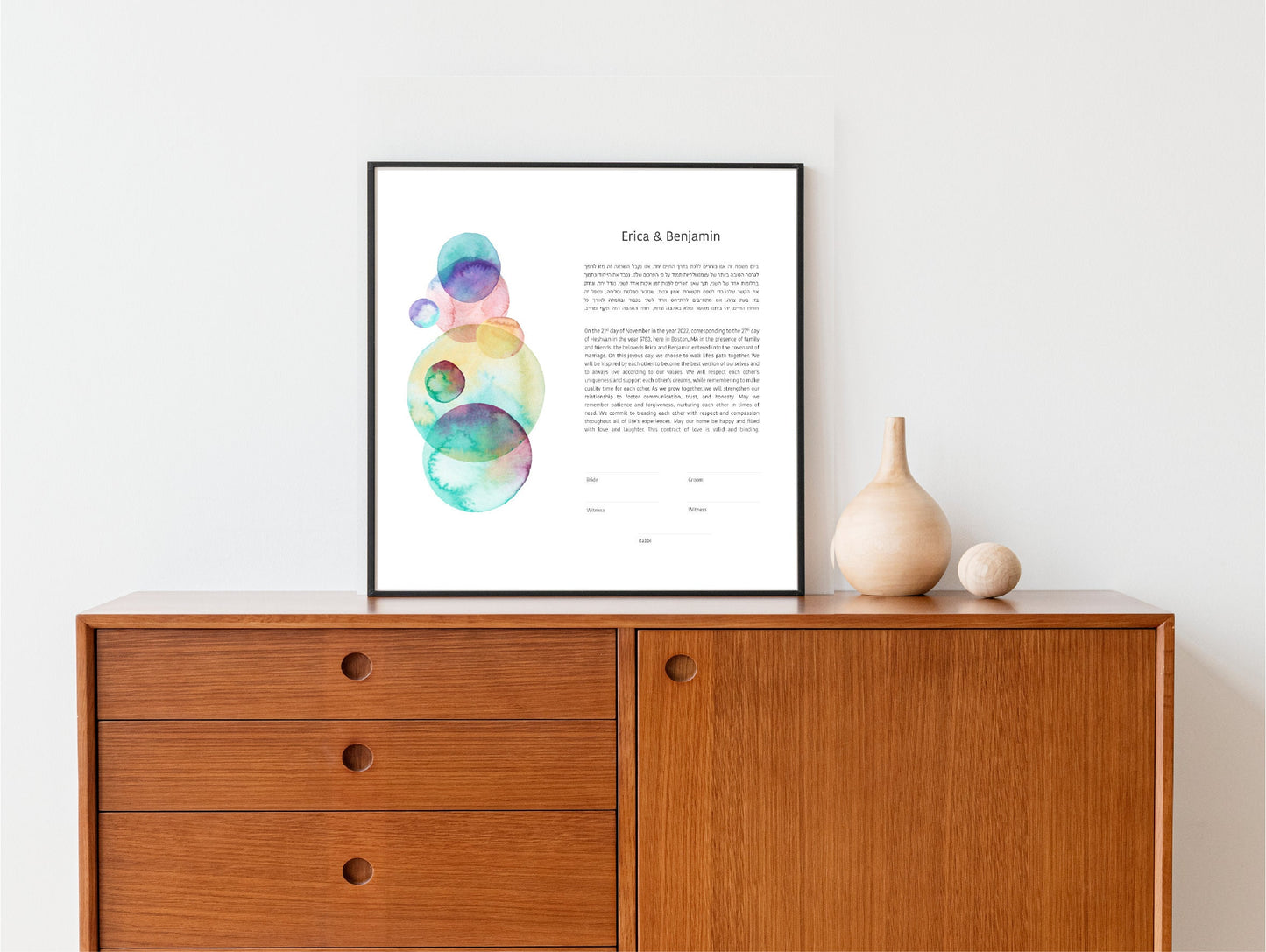 Watercolor Bubbles Modern Ketubah | Custom Ketubah Acrylic Pouring Art Print | Reform, Secular, Interfaith, LGBTQ+