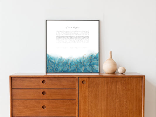 Blue and Gold Watercolor Modern Ketubah | Custom Ketubah Wedding Certificate Print | Reform, Secular, Interfaith, LGBTQ+